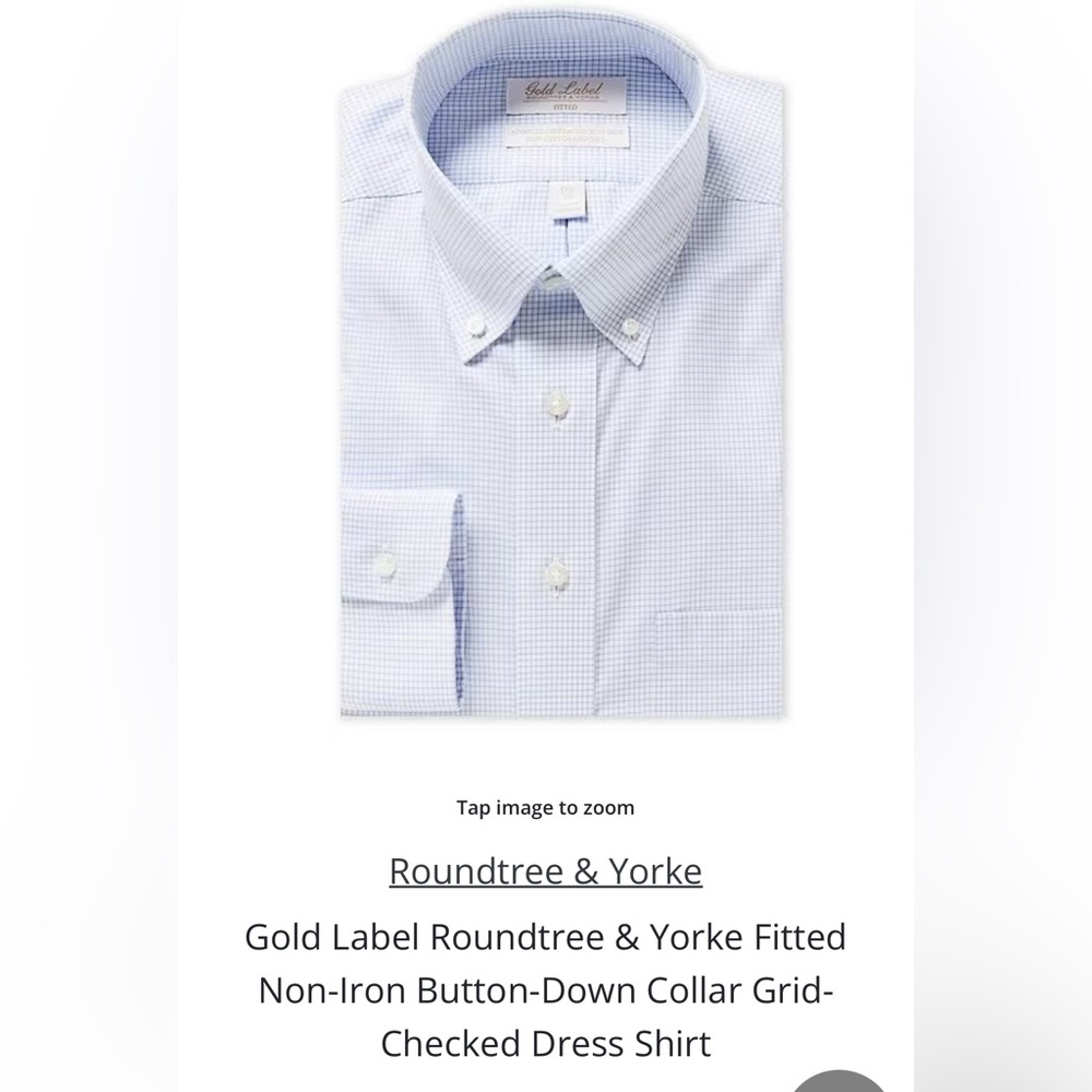Gold Label Roundtree & Yorke Fitted Dress Shirt Blue Grid Check Size 16 1/2 - 35 - Picture 2 of 11